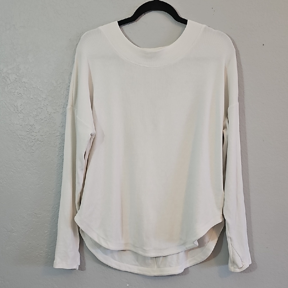Athleta Soft White Sweater Back V-neck Womens Large - Picture 3 of 9